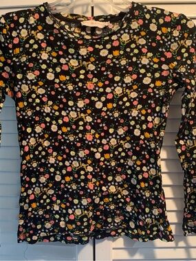 Tory Burch XS Black Floral Long Sleeve Top GUC
